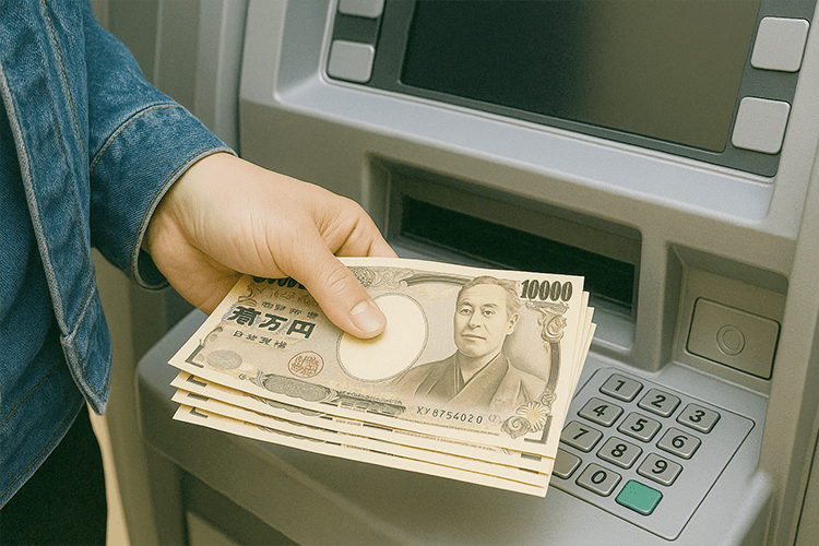 ATMからお金を出す写真